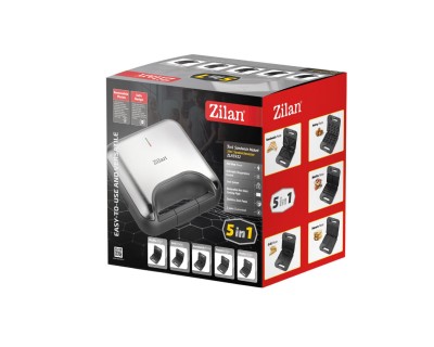 Zilan ZLN3932 5 in 1 szendvicssütő,  800 W, LED visszajelző, 5 cserélhető sütőlap, fekete-ezüst kivitel